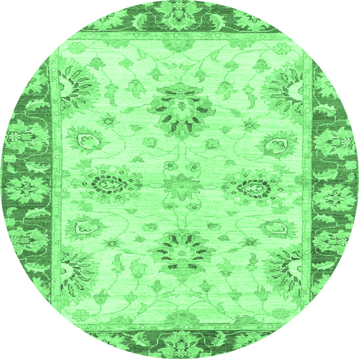 Round Machine Washable Oriental Emerald Green Traditional Area Rugs, wshabs3924emgrn