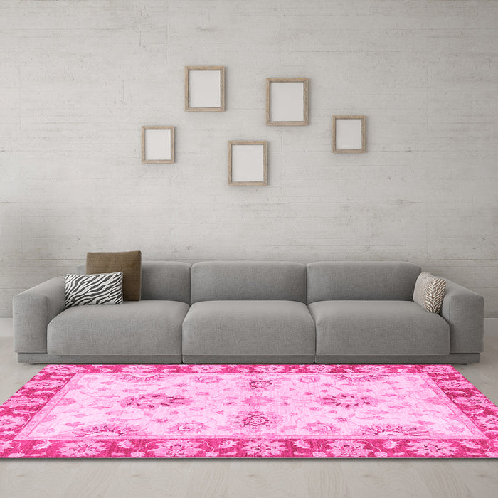 Machine Washable Oriental Pink Traditional Rug in a Living Room, wshabs3924pnk