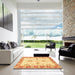 Square Abstract Orange Oriental Rug in a Living Room, abs3924