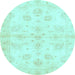 Round Oriental Light Blue Traditional Rug, abs3925lblu