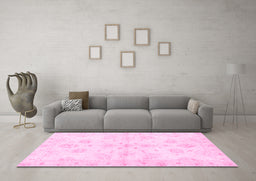 Machine Washable Oriental Pink Traditional Rug in a Living Room, wshabs3925pnk