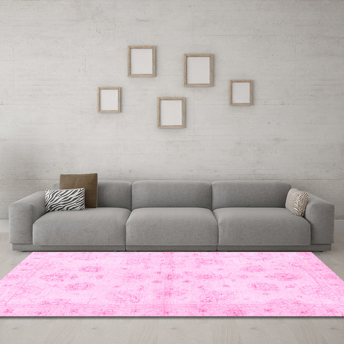 Machine Washable Oriental Pink Traditional Rug in a Living Room, wshabs3925pnk