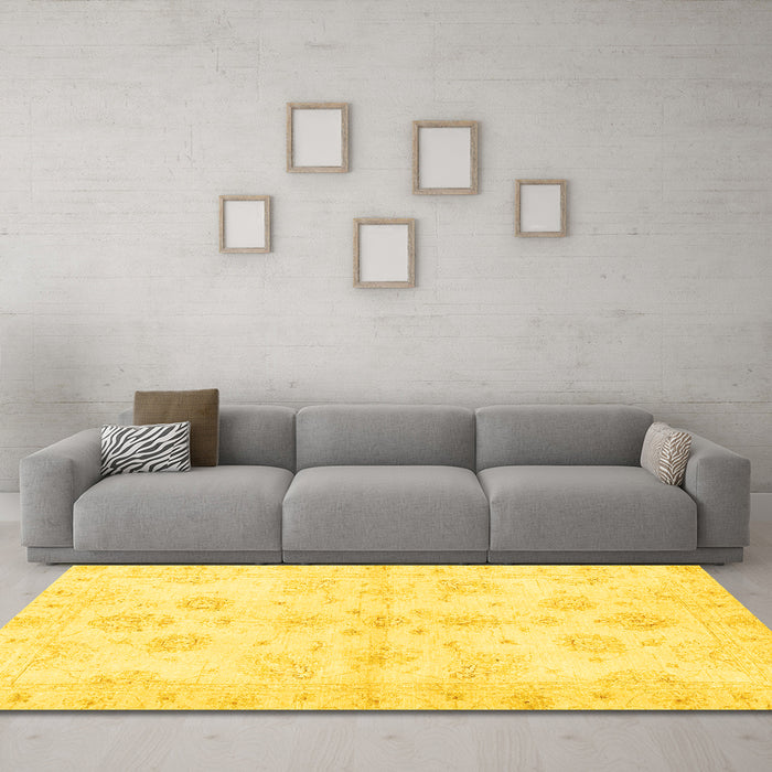 Machine Washable Oriental Yellow Traditional Rug in a Living Room, wshabs3925yw