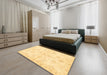 Abstract Chrome Gold Yellow Oriental Rug in a Bedroom, abs3925