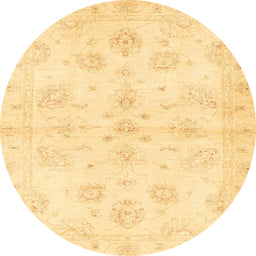 Round Abstract Chrome Gold Yellow Oriental Rug, abs3925