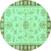 Round Machine Washable Oriental Turquoise Traditional Area Rugs, wshabs3926turq