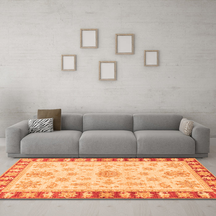 Machine Washable Oriental Orange Traditional Area Rugs in a Living Room, wshabs3926org