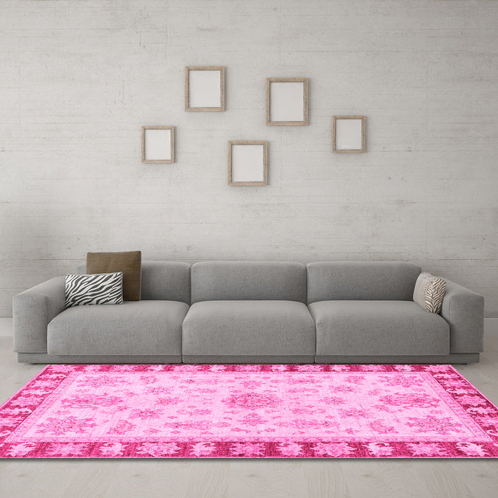 Machine Washable Oriental Pink Traditional Rug in a Living Room, wshabs3926pnk