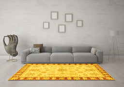 Machine Washable Oriental Yellow Traditional Rug in a Living Room, wshabs3926yw