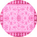 Round Machine Washable Oriental Pink Traditional Rug, wshabs3926pnk