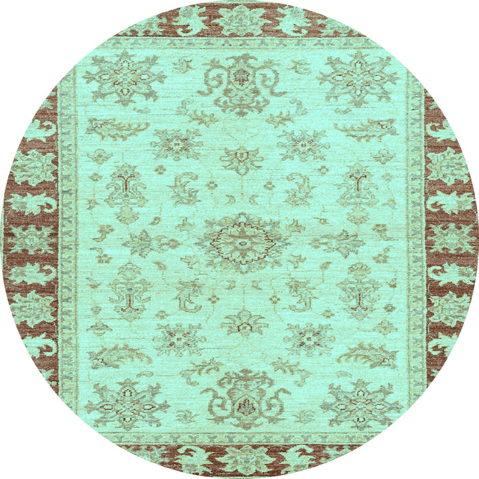 Round Machine Washable Oriental Light Blue Traditional Rug, wshabs3926lblu