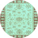 Round Machine Washable Oriental Light Blue Traditional Rug, wshabs3926lblu