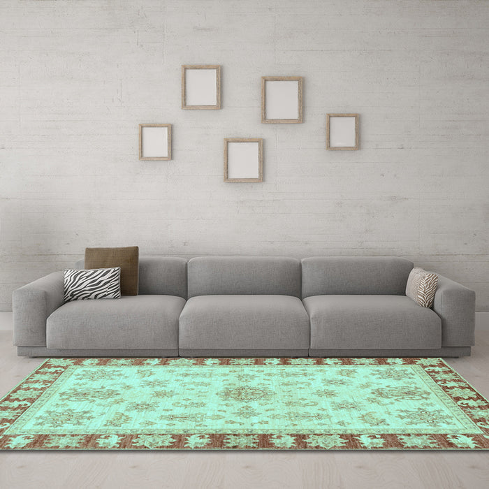Machine Washable Oriental Light Blue Traditional Rug in a Living Room, wshabs3926lblu