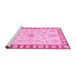 Sideview of Machine Washable Oriental Pink Traditional Rug, wshabs3926pnk