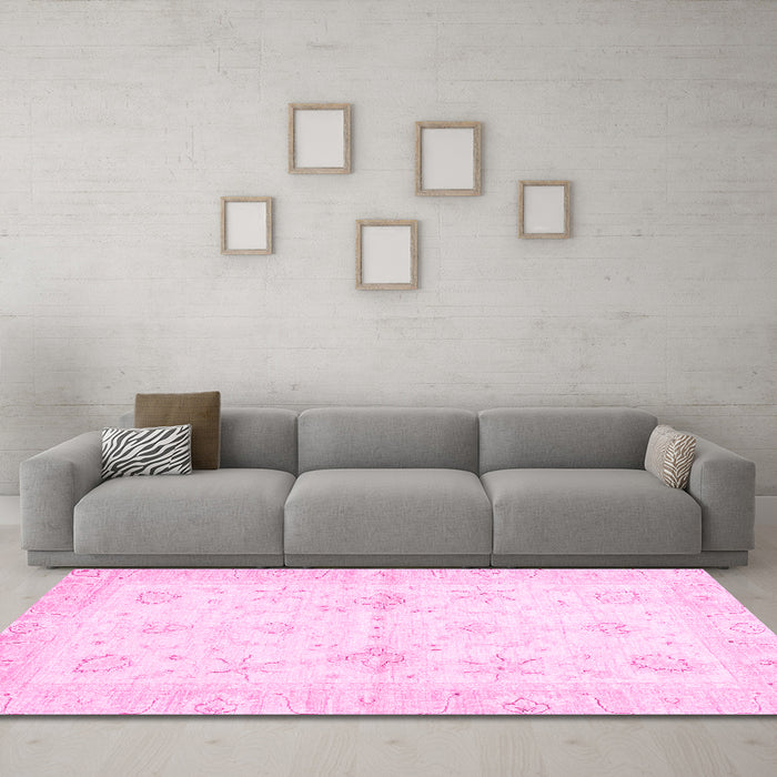Machine Washable Oriental Pink Traditional Rug in a Living Room, wshabs3927pnk