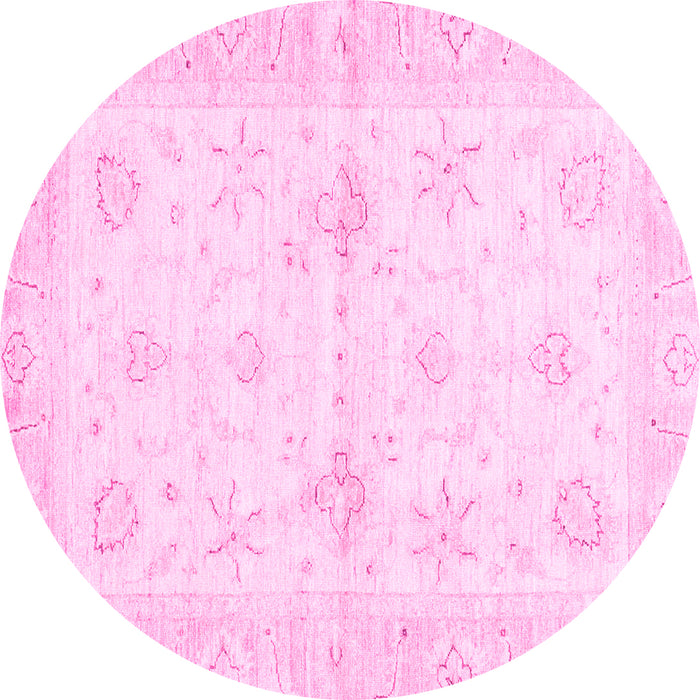 Round Machine Washable Oriental Pink Traditional Rug, wshabs3927pnk