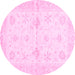 Round Machine Washable Oriental Pink Traditional Rug, wshabs3927pnk