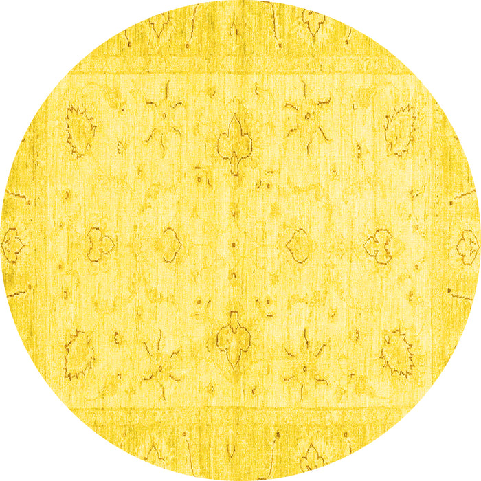 Round Machine Washable Oriental Yellow Traditional Rug, wshabs3927yw