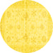 Round Machine Washable Oriental Yellow Traditional Rug, wshabs3927yw