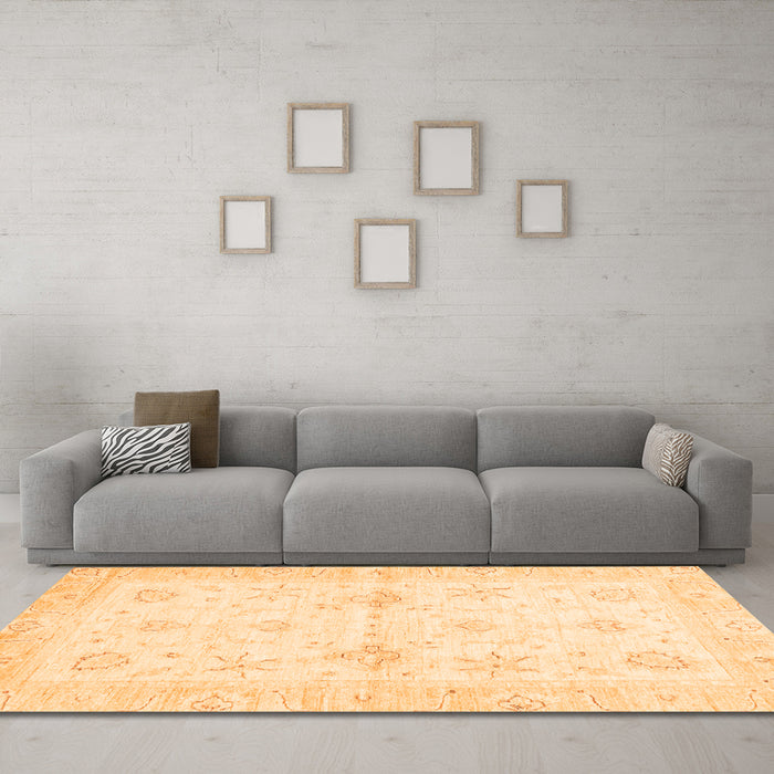 Machine Washable Oriental Orange Traditional Area Rugs in a Living Room, wshabs3927org