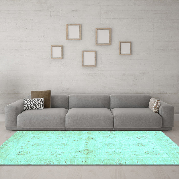 Machine Washable Oriental Light Blue Traditional Rug in a Living Room, wshabs3927lblu