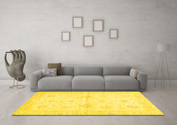 Machine Washable Oriental Yellow Traditional Rug in a Living Room, wshabs3927yw