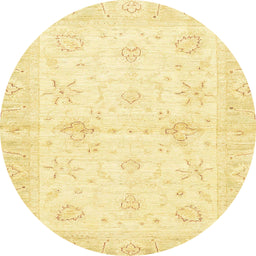 Round Abstract Chrome Gold Yellow Oriental Rug, abs3927
