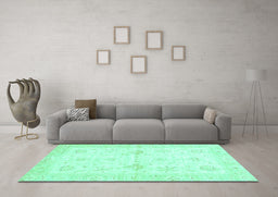 Machine Washable Oriental Turquoise Traditional Area Rugs in a Living Room,, wshabs3927turq