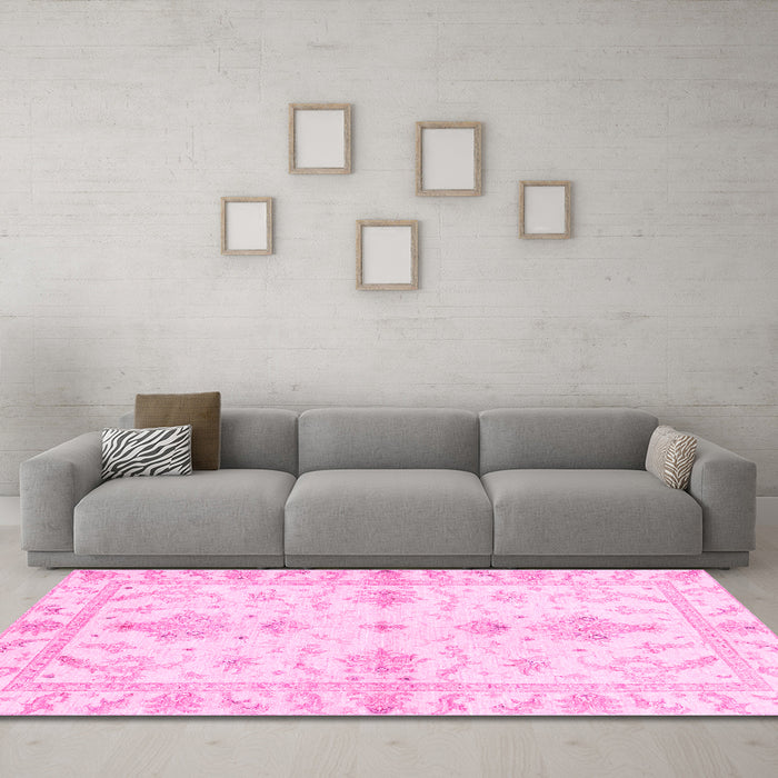 Machine Washable Oriental Pink Traditional Rug in a Living Room, wshabs3928pnk