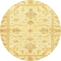 Round Machine Washable Abstract Mustard Yellow Rug, wshabs3928
