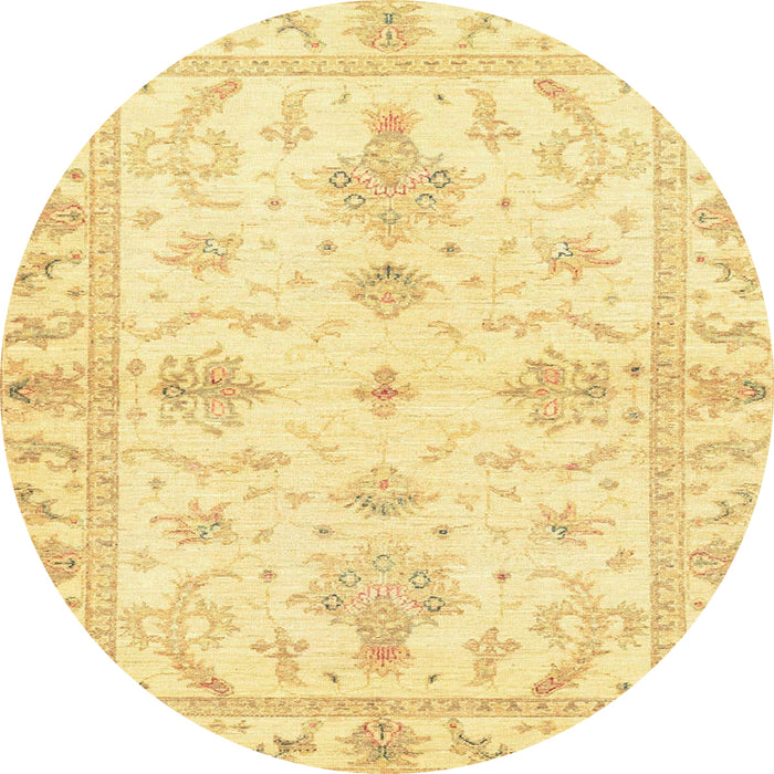 Round Machine Washable Abstract Mustard Yellow Rug, wshabs3928