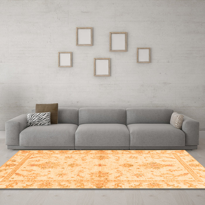Machine Washable Oriental Orange Traditional Area Rugs in a Living Room, wshabs3928org