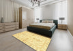 Abstract Mustard Yellow Oriental Rug in a Bedroom, abs3928