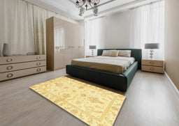 Abstract Mustard Yellow Oriental Rug in a Bedroom, abs3928