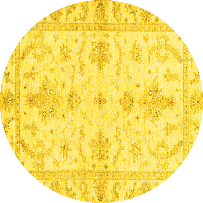 Round Machine Washable Oriental Yellow Traditional Rug, wshabs3928yw