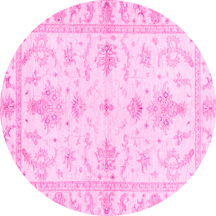 Round Machine Washable Oriental Pink Traditional Rug, wshabs3928pnk