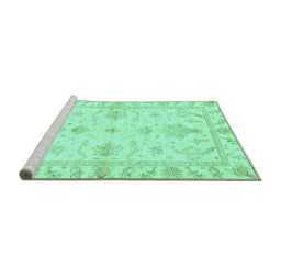 Sideview of Machine Washable Oriental Turquoise Traditional Area Rugs, wshabs3928turq