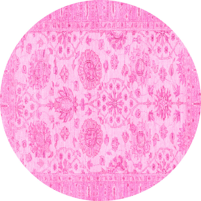 Round Machine Washable Oriental Pink Traditional Rug, wshabs3929pnk