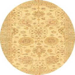 Round Abstract Bold Yellow Oriental Rug, abs3929