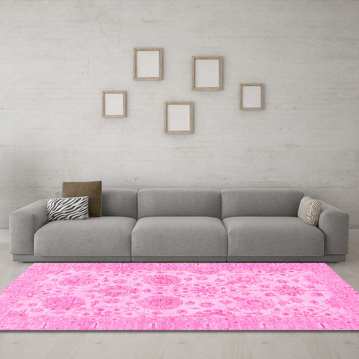Machine Washable Oriental Pink Traditional Rug in a Living Room, wshabs3929pnk