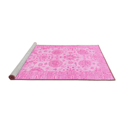 Sideview of Machine Washable Oriental Pink Traditional Rug, wshabs3929pnk