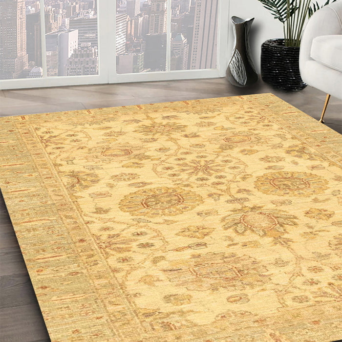 Abstract Bold Yellow Oriental Rug in Family Room, abs3929