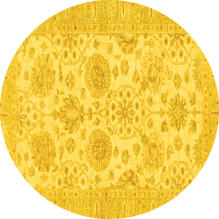 Round Machine Washable Oriental Yellow Traditional Rug, wshabs3929yw