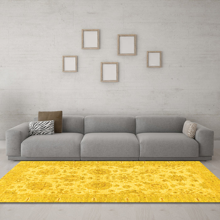 Machine Washable Oriental Yellow Traditional Rug in a Living Room, wshabs3929yw