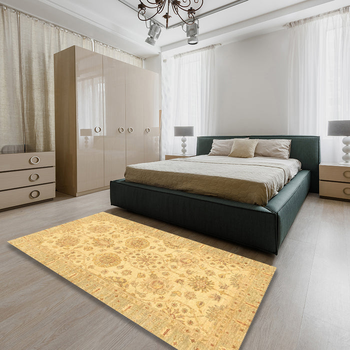 Machine Washable Abstract Yellow Rug in a Bedroom, wshabs3929