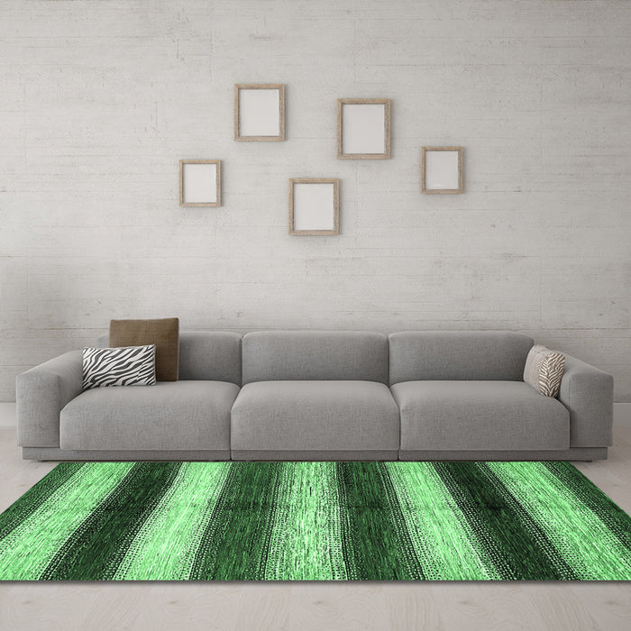 Machine Washable Abstract Emerald Green Modern Area Rugs in a Living Room,, wshabs392emgrn