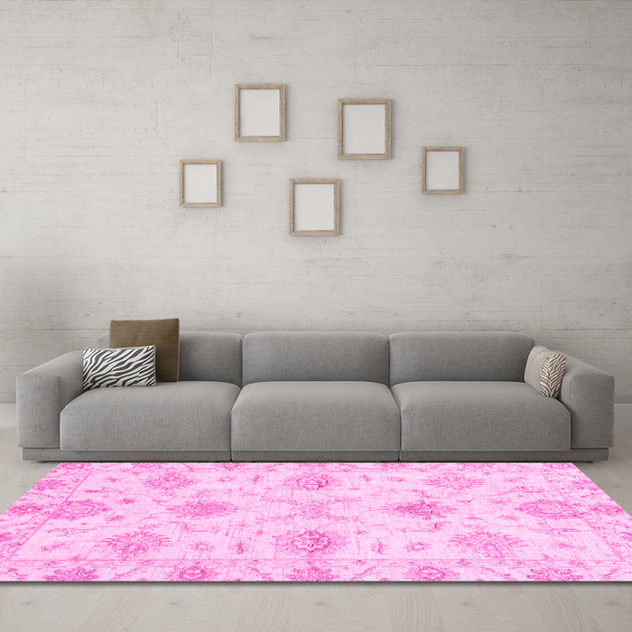 Machine Washable Oriental Pink Traditional Rug in a Living Room, wshabs3930pnk