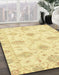 Abstract Chrome Gold Yellow Oriental Rug in Family Room, abs3930