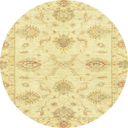 Round Abstract Chrome Gold Yellow Oriental Rug, abs3930