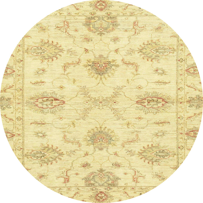 Round Abstract Chrome Gold Yellow Oriental Rug, abs3930